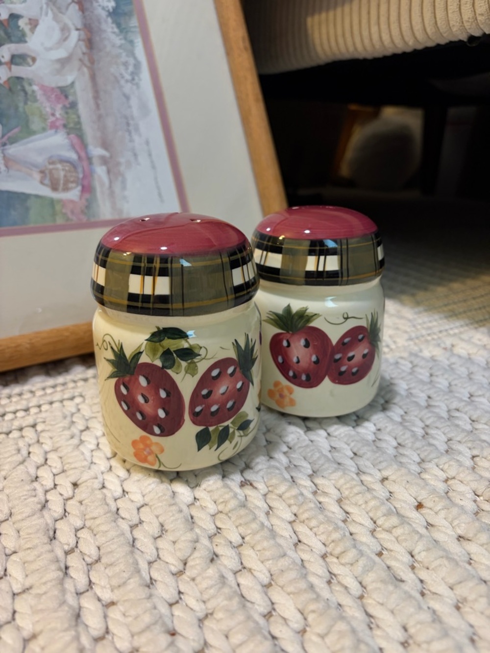 Vintage Hand-Painted Strawberry Ceramic Salt & Pepper Shakers